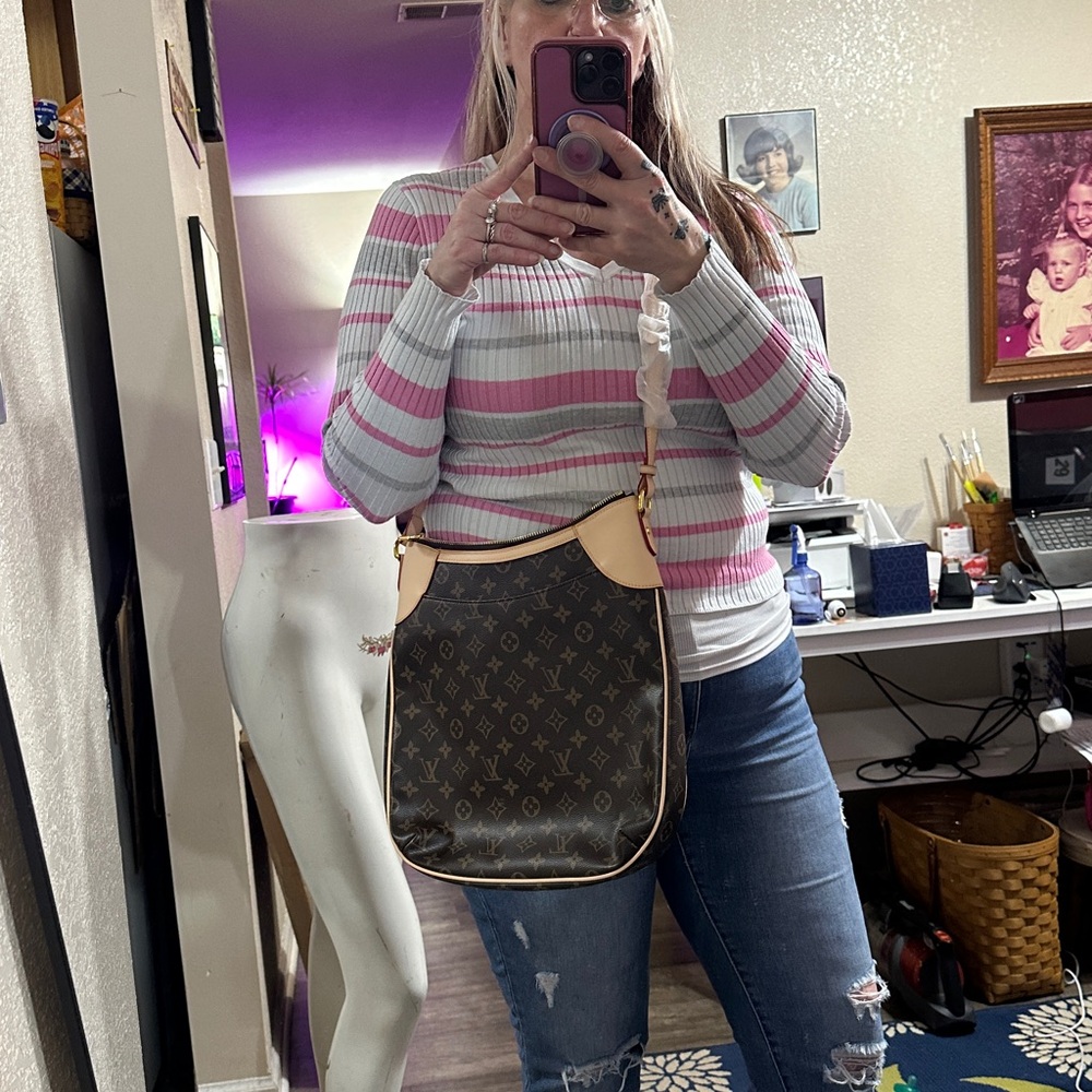 Louis Vuitton Brown Monogram Shoulder Bag with Tan Trim